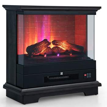 Costway 27'' Freestanding Electric Fireplace Heater w/ 3-Level Flame Thermostat Black