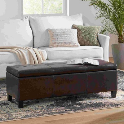 CAVINAS Rectangular PU Leather Storage Ottoman Bench,Upholstered Ottoman with Stitched Details for Living Room,Bedroom