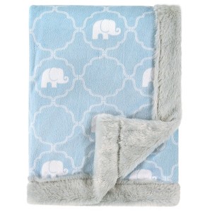 Hudson Baby Infant Boy Plush Blanket with Furry Binding and Back, Elephant, One Size - 1 of 2