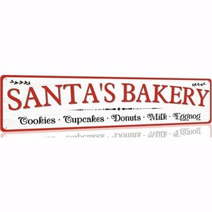 Lomsoe Santa's Bakery Tin Sign Funny Christmas Metal Signs Vintage Santa Print Art Poster Wall Decor For Kitchen Patio Yard Office Cafe Bar 4x16 Inch - 1 of 1