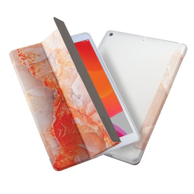 Insten Tablet Case Compatible with iPad 10.2" 8th & 9th Generation, Multifold St&, Magnetic Cover Auto Sleep/Wake, Shock Resistant, Orange Marble