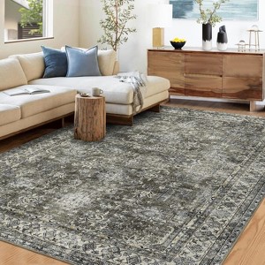 Washable Rug - Non Slip Floral Distressed Low Pile Carpet Foldable Indoor Floor Cover for Living Room Bedroom Office Playroom - 1 of 4