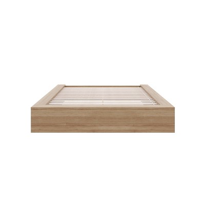 Nexera Queen James Platform Bed Brown Oak: Modern Unupholstered, No Box Spring Required
