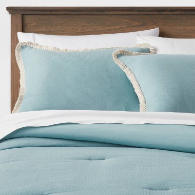 Full/Queen Cotton Tassel Border Comforter & Sham Set Light Teal Blue - Threshold™