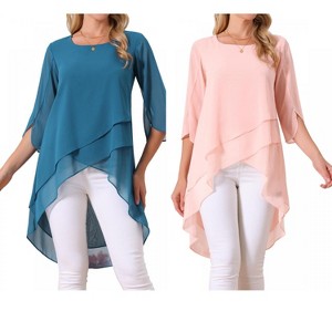 INSPIRE CHIC Women's High Low Hem Scoop Neck Asymmetrical 3/4 Sleeve Summer Top 2 Packs - 1 of 4