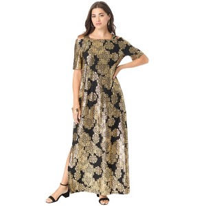 Roaman's Women's Plus Size Petite Ultrasmooth Cold Shoulder Maxi Dress - 1 of 4