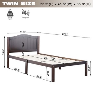 Twin Size Bed Frame with Slatted Headboard, Solid Wood Platform Bed with Wood Slat Support, No Box Spring Needed - 1 of 4