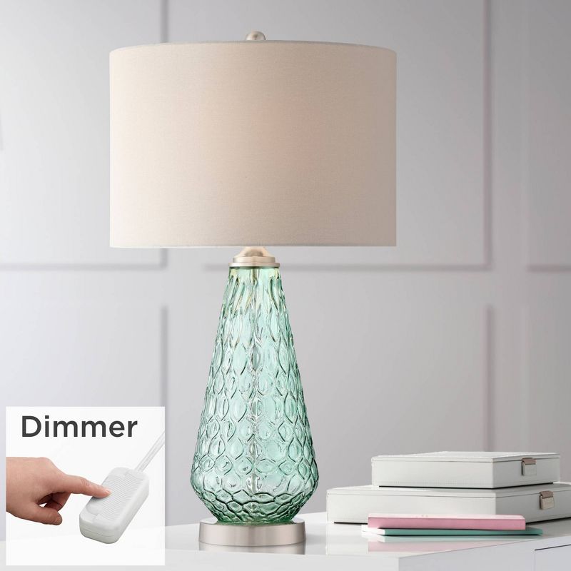 360 Lighting Julia Modern Coastal Table Lamp 26 1/2" High Sea Foam Green Glass with Table Top Dimmer Off White Drum Shade for Bedroom Living Room Home, 2 of 9