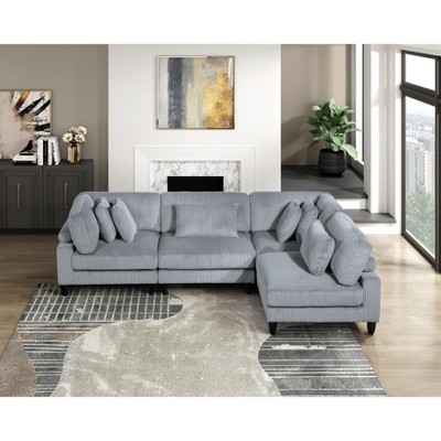 NicBex Couches for Living Room 4-Piece Modular Sectional Sofa Set Upholstered Corduroy Sofa Couch with Cushion Pillows and Solid Wood Legs
