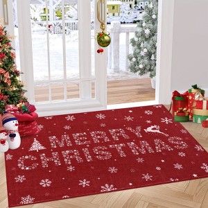 Christmas Area Rugs, Washable Non-Slip Snowflakes Quotes Carpet, Soft Low Pile Foldable Stain Resistant for Bedroom, Home - 1 of 4