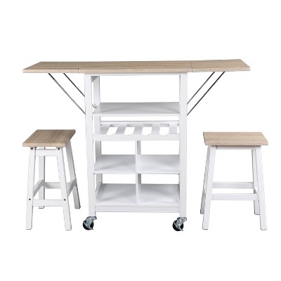 3pc Emery Storage Table and Stools Dining Set White - Decor Therapy