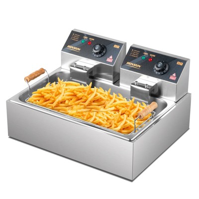 ROVSUN Electric Deep Fryer w/Basket & Lid, Countertop Kitchen Frying Machine, Temperature Adjustable Stainless Steel French Fryer for Fries Donuts