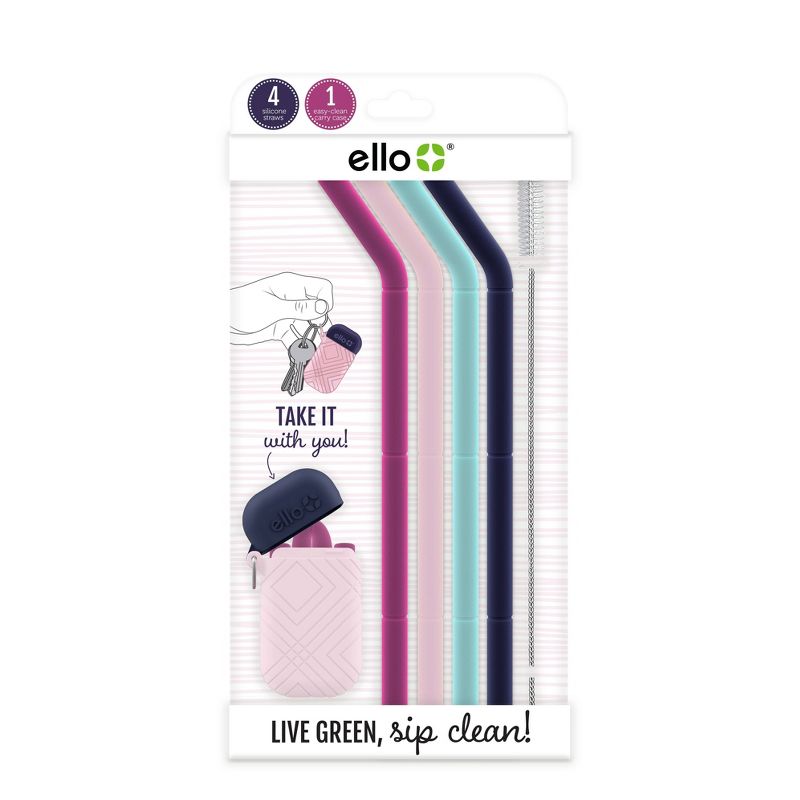 Ello 4pk Compact Fold and Store Silicone Straw Set, 1 of 7