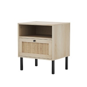 Angel Sar Rattan Nightstand Set 2, Bedside Table with Open Shelf and Door, Boho End Table - 1 of 4