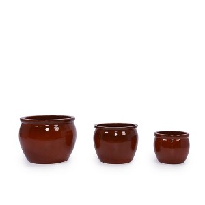 ORRD Set of 3 Orange Ceramic Planters, Modern Indoor Outdoor Flower Pots with Drainage Holes for Patio Garden Windowsill Decor - 1 of 4