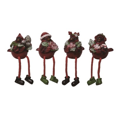 Transpac Resin Dressy Cardinal Shelf sitter Set of 4 Christmas Home Decorations