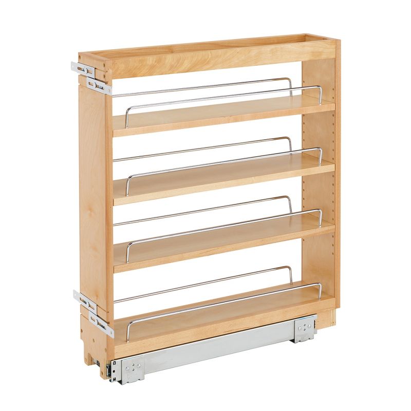 Rev-A-Shelf Pull Out Kitchen Cabinet Storage Organizer Spice Rack w/3 Adjustable Sliding Wood Shelves, Chrome Rails, & 100lb Capacity, 1 of 8