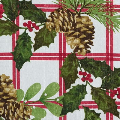 Festive Pinecone Plaid Red and Green 70" Round Fabric Tablecloth