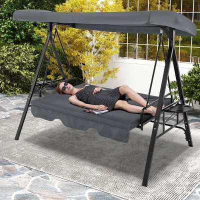 Gray Steel 3-Seat Outdoor Porch Swing with Adjustable Canopy