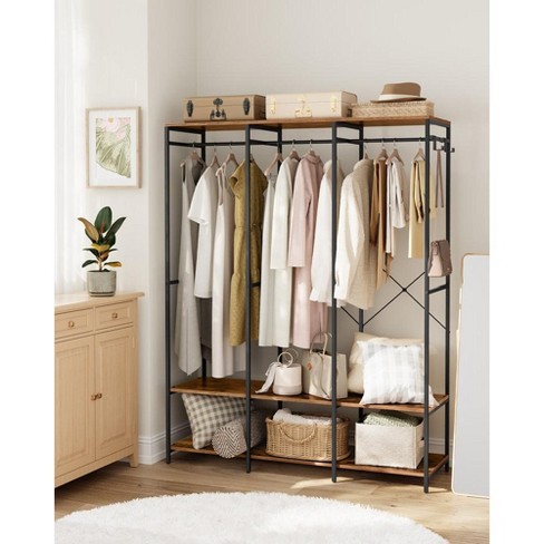 Costway 2-Tier Bamboo Garment Rack Clothing Storage Organizer Coat Hanger  w/ Rod & Hooks