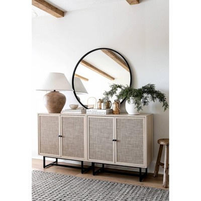 Light Oak and Matte Black Freestanding Cabinet with Adjustable Shelving