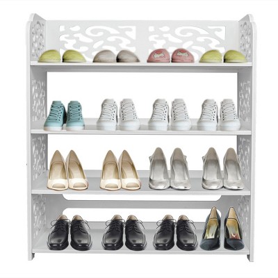 FURNIinspire Shoe Racks Wood 4 Tier Free Standing Shoe Rack Shoe Organizer Multifunctional Shoe Shelf for Entryway, White, 9.4"*23.4"*23"