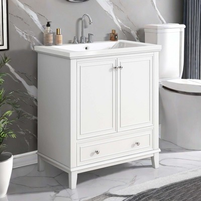 NicBex 30'' Bathroom Storage Cabinet with Sink, Bathroom Vanity, 2 Spacious Cabinet Door and 1 Drawer with Adjustable Shelves for Bathroom, White