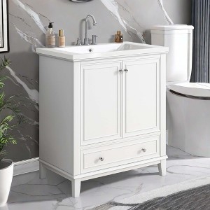 NicBex 30'' Bathroom Storage Cabinet with Sink, Bathroom Vanity, 2 Spacious Cabinet Door and 1 Drawer with Adjustable Shelves for Bathroom, White - 1 of 4