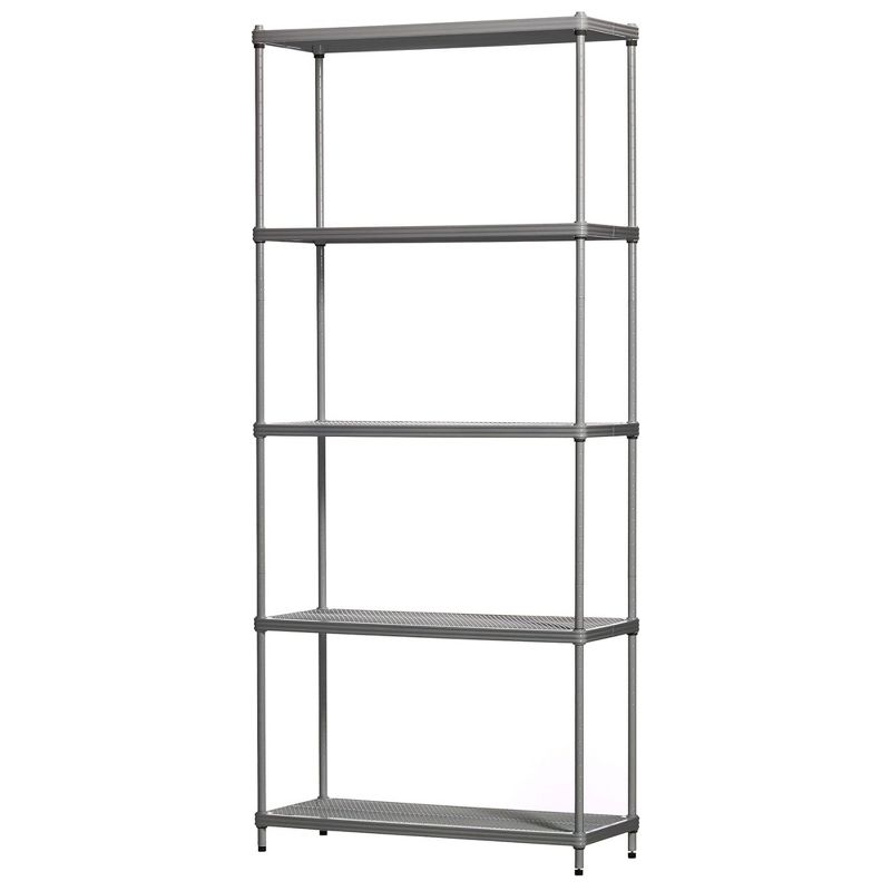 Design Ideas MeshWorks 5 Tier Full Size Metal Storage Shelving Unit Bookshelf, for Kitchen, Office, and Garage, 31.1" x 13" x 70.9", Silver, 1 of 7