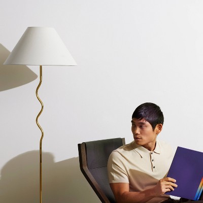 Squiggle Brass 62" Floor Lamp with Ivory Empire Shade