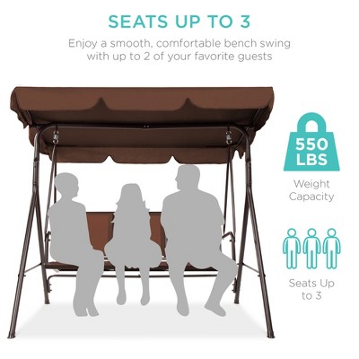 Brown Textilene 2-Seater Outdoor Adjustable Canopy Swing Bench