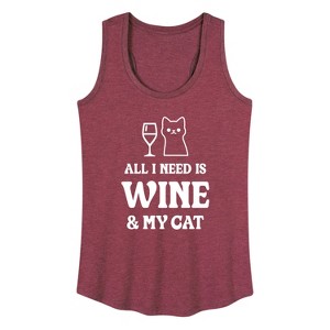Women's - Instant Message - All I Need Wine Cat Graphic Racerback Tank - 1 of 4