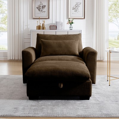 Christopher Knight Home Corduroy 33.8" Deep Seat Single Sofa Accent Chair with Storage Ottoman and Waist Pillow