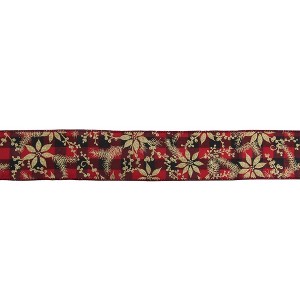 Northlight Red and Black Plaid Christmas Wired Craft Ribbon with Gold Poinsettias 2.5" x 16 Yards - 1 of 3