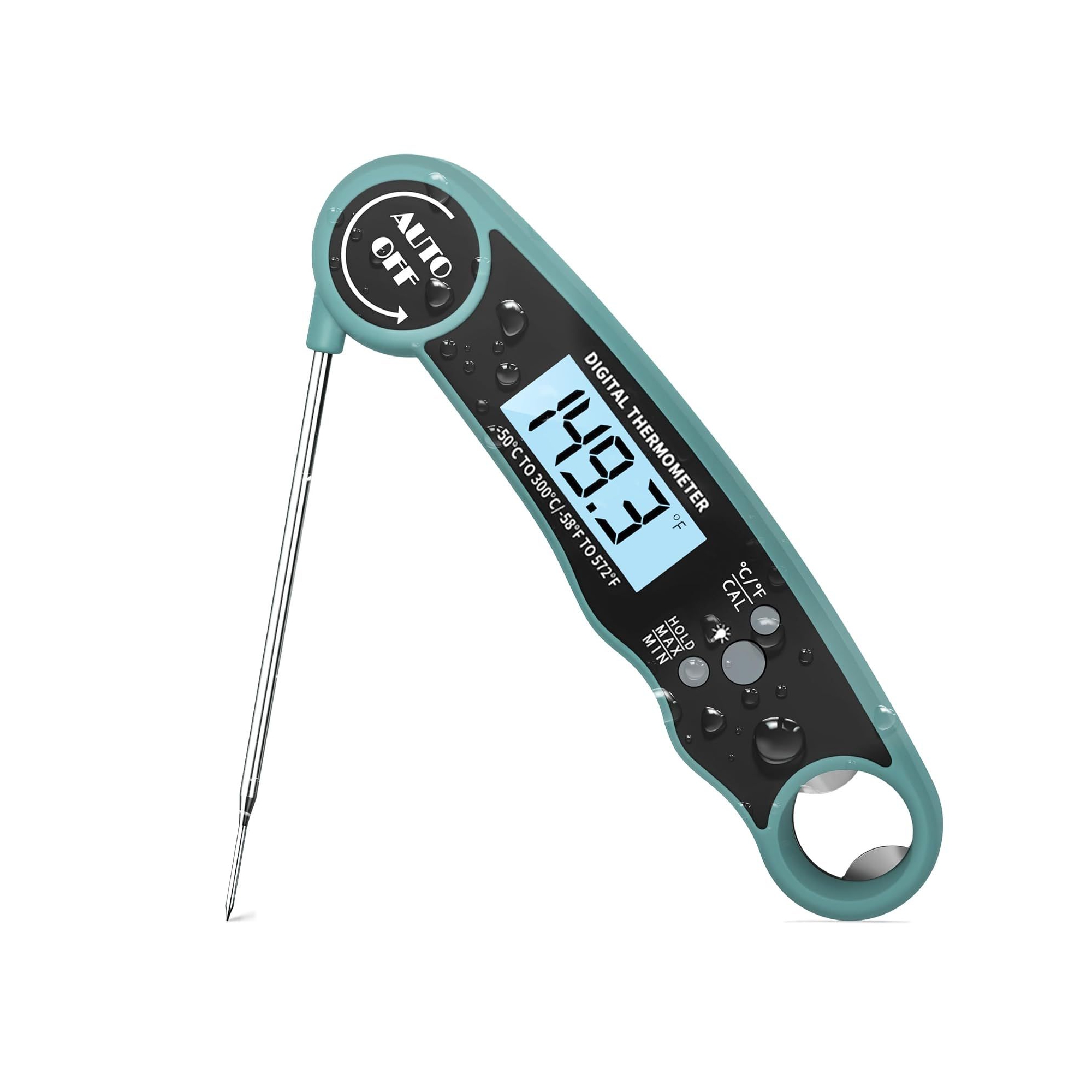Morning Star Instant Read Digital Meat Thermometer – IP67 Waterproof, LED Backlight & Foldable Probe - Blue