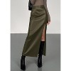 Women's 2025 Faux Leather Pencil Skirt - High Waist Slit Maxi for Office & Winter Fashion Dark Army Green - 3 of 4