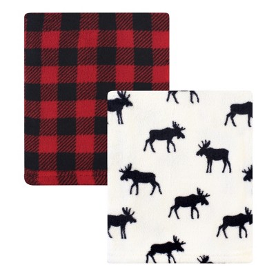 Hudson Baby Infant Boy Silky Plush Blanket, Buffalo Plaid Moose, 30x36 inches