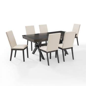 7pc Hayden Extendable Dining Set with 6 Upholstered Chairs Slate - Crosley