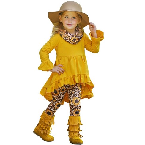 Valentine's Outfits  Girls Hi-Lo Ruffle Tunic, Scarf And Legging Set – Mia  Belle Girls