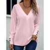 Women Dressy Casual Tops V Neck Long Sleeve Buttons Hollow Out Lace Embroidered Blouses Shirts Elegant Boho Top - 2 of 4