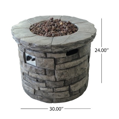 Gray Lightweight Concrete Circular Gas Fire Pit Table