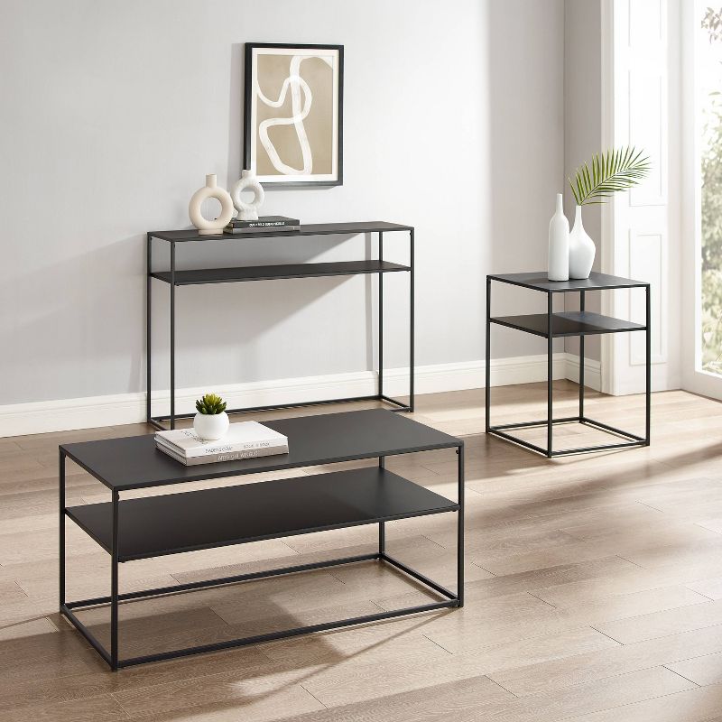3pc Braxton Coffee Table Set - Coffee Table, Console Table and End Table Matte Black - Crosley, 5 of 12