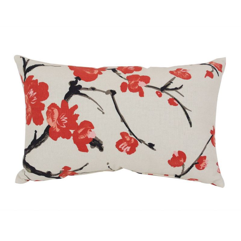 11.5&#34;x18.5&#34; Flowering Branch Lumbar Throw Pillow Beige/Red - Pillow Perfect, 1 of 3