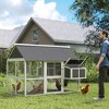 PawHut Chicken Coop with Run, Large Wooden Chicken House with 2 Nesting Boxes, 2 Roosting Bars, Ramp & Tray, Poultry Cage for 6-8 Chickens, Gray - 3 of 4
