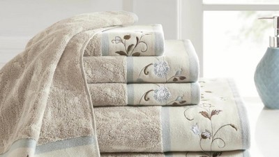 Green Embroidered Cotton Jacquard 6-Piece Towel Set