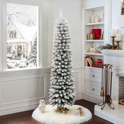 6ft Flocked Pencil Slim Artificial Christmas Tree with Metal Stand