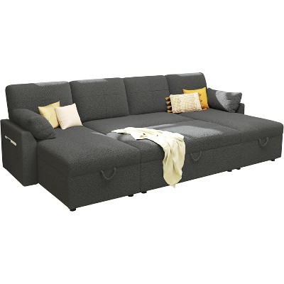 AMERLIFE 2 in 1 Pull Out Sofa Bed with Storage Chaise
