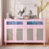Sideboard Buffet Cabinet With Power Outlet & LED Light, Kitchen Storage Cabinet With 2 Fluted Acrylic Drawers & 4 Rattan Doors - 2 of 4