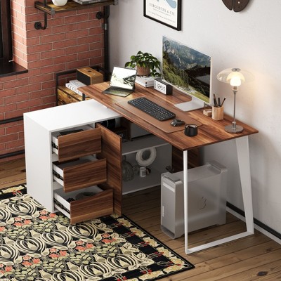FUFU&GAGA L Shaped Office Desk with Drawers Corner Computer Table