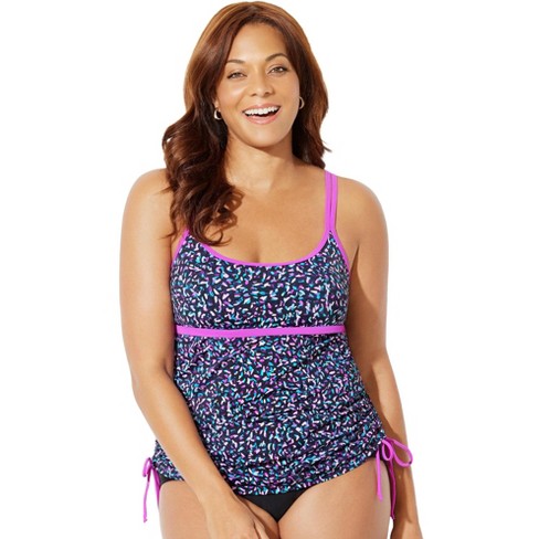 Swimsuits For All Women's Plus Size Longer Length Chlorine Resistant  Adjustable Tankini Top, 10 - Speckle : Target